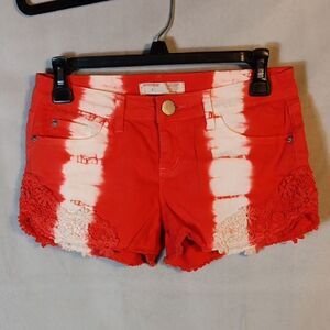 Red and White Tie-Dye Jean Shorts